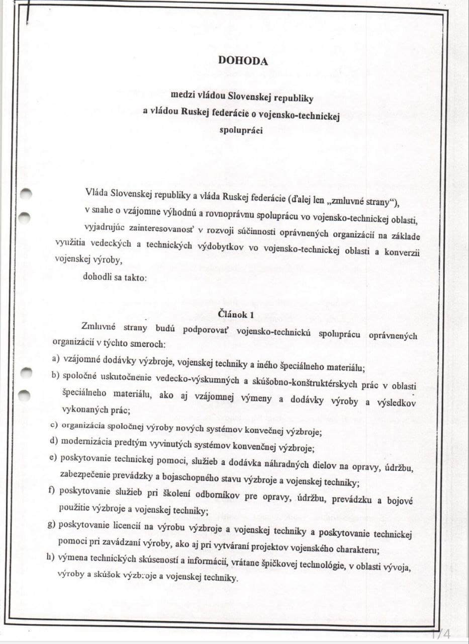 Kópia zmluvy o vojensko-technickej spolupráci medzi SR a Ruskom z roku 1997 1